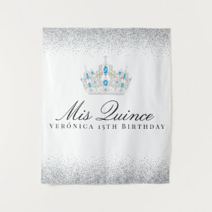 Silver and Blue Quinceanera Photo Booth Tapestry