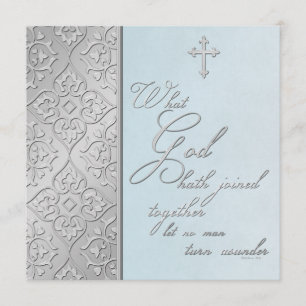 Silver and Blue Scrolled Wedding Invitation