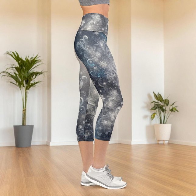 Silver and Blue Snowflake Winter Capri Leggings (Creator Uploaded)