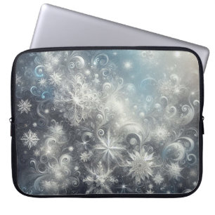 Silver and Blue Snowflake Winter Laptop Sleeve