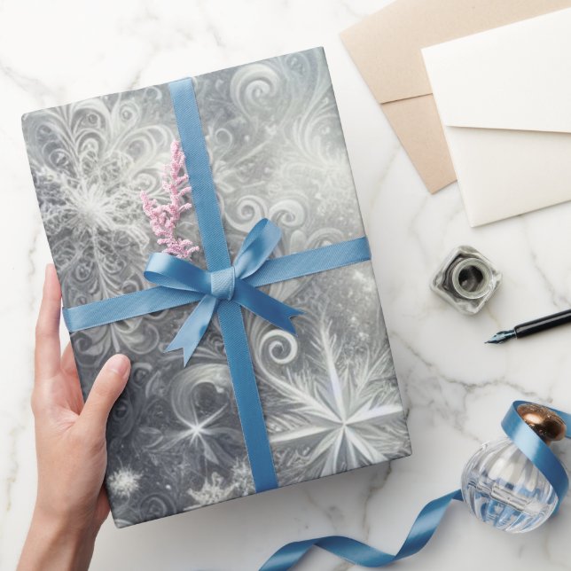 Silver and Blue Snowflake Winter Wrapping Paper (Gifting)