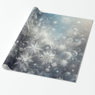 Silver and Blue Snowflake Winter Wrapping Paper