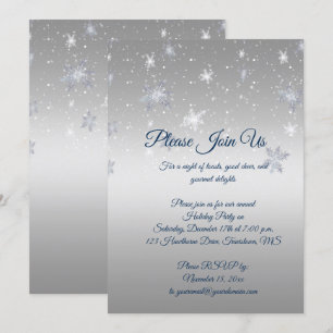 Silver and Blue Snowflakes Christmas Party Invitation