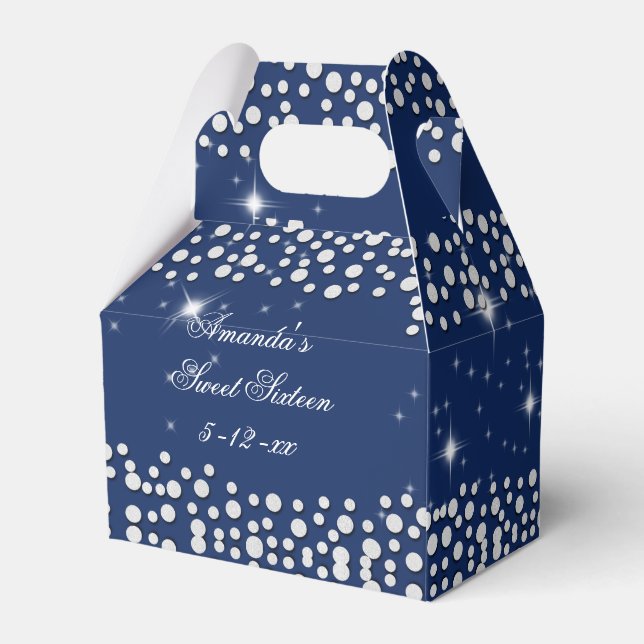 Silver and Blue Sparkle, Sweet Sixteen, Custom Favour Box (Back Side)