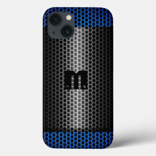 Silver and Blue Stainless Steel Metal Hole iPhone 13 Case