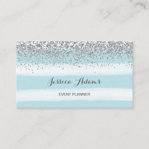 Silver and Blue Stripes Watercolor Business Card
