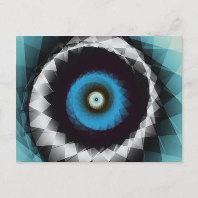 Silver And Blue Trippy Psychedelic Fractal Postcard (Front)