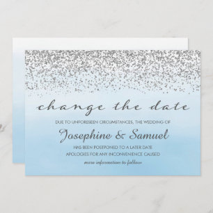 Silver and Blue Watercolor Change The Date Invitation