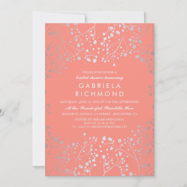 Silver and Blush Baby's Breath Bridal Shower Invitation (Front)