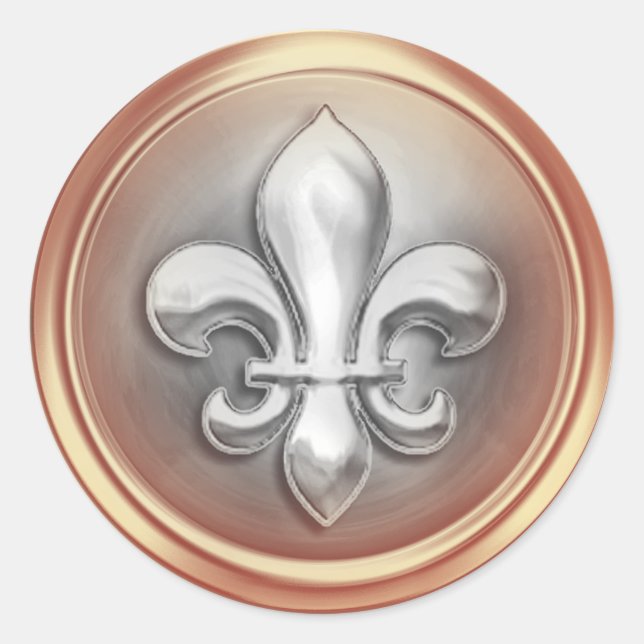 Silver and Blush Fleur de Lis Embossed Look Classic Round Sticker (Front)