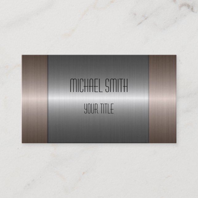 Silver and Bronze Stainless Steel Metal Business Card (Front)