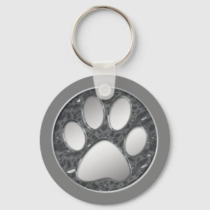 SILVER AND CHROME PAW PRINT KEY RING