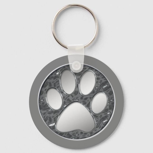 SILVER AND CHROME PAW PRINT KEY RING (Front)