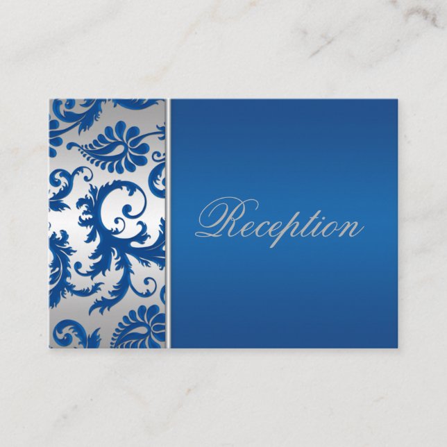 Silver and Cobalt Blue Damask Enclosure Card (Front)
