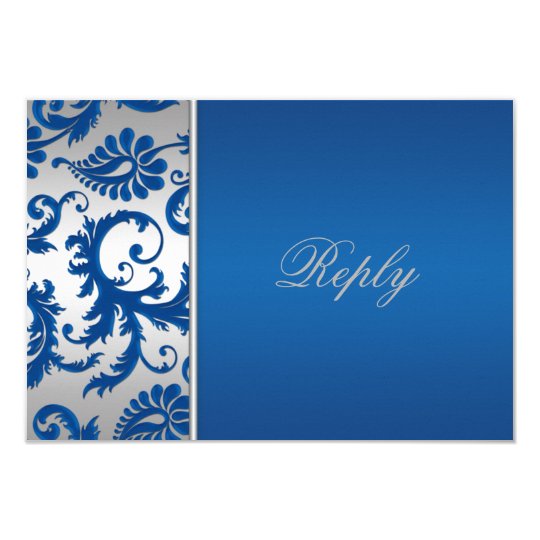 Silver and Cobalt Blue Damask Reply Card