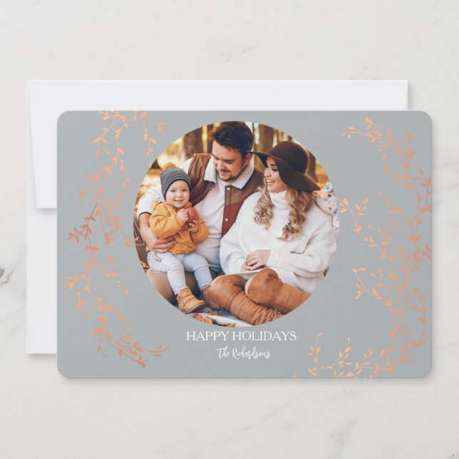 Silver and Copper Photo Holiday Greeting Card (Front)