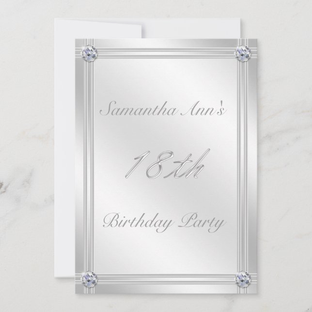 Silver and Diamond Effect 18th Birthday Party Invitation (Front)