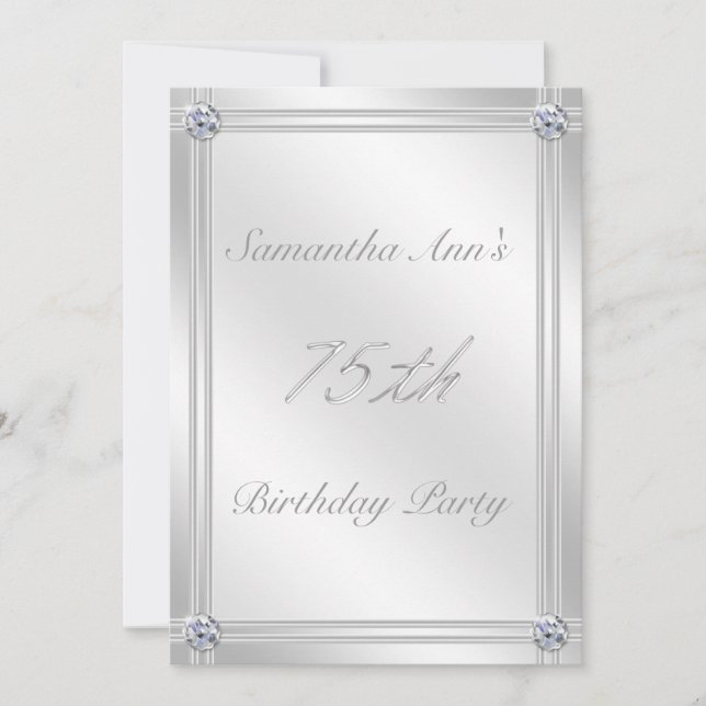 Silver and Diamond Effect 75th Birthday Party Invitation (Front)