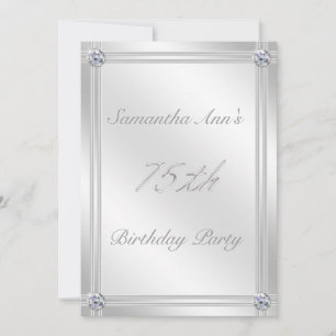 Silver and Diamond Effect 75th Birthday Party Invitation