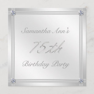 Silver and Diamond Effect 75th Birthday Party Invitation