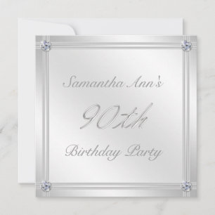 Silver and Diamond Effect 90th Birthday Party Invitation