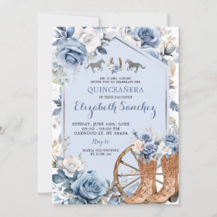 Silver and Dusty Blue Western Charra Quinceañera Invitation