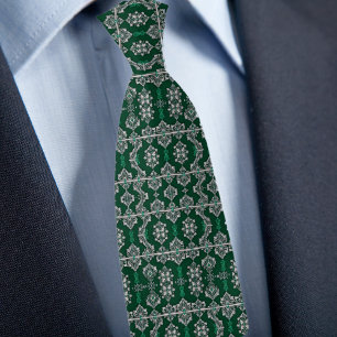 Silver and Emerald Lacey Pattern Tie