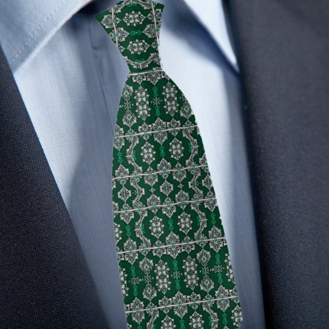 Silver and Emerald Lacey Pattern Tie (Creator Uploaded)