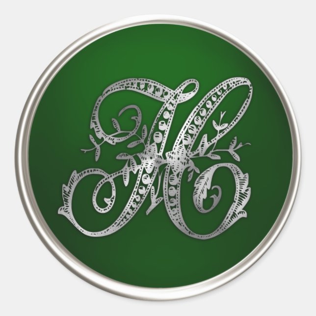 Silver and Emerald Monogram H Envelope Seal (Front)