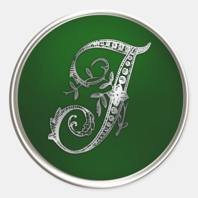 Silver and Emerald Monogram I Envelope Seal (Front)