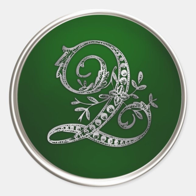 Silver and Emerald Monogram Q Envelope Seal (Front)