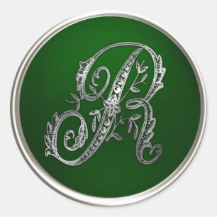 Silver and Emerald Monogram R Envelope Seal