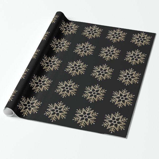 Silver and Gold "3-D" Snowflakes Wrapping Paper (Unrolled)