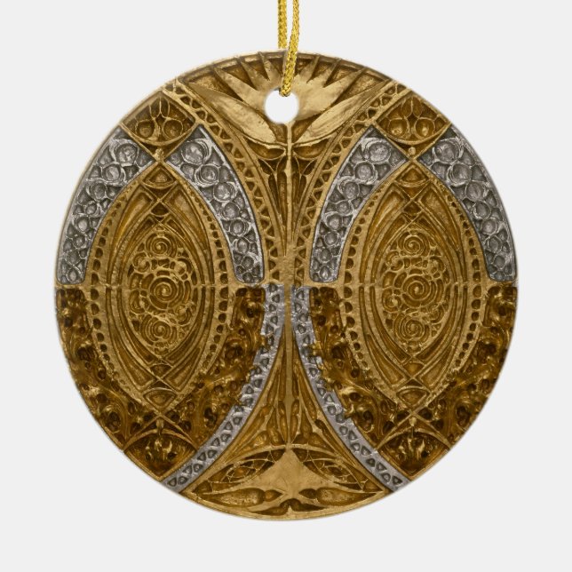 Silver And Gold Art Deco Pattern Ceramic Tree Decoration (Front)