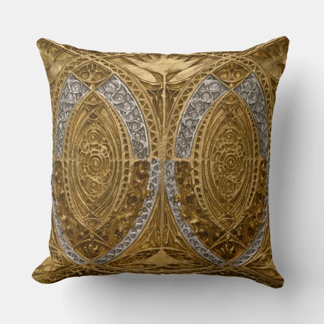 Silver And Gold Art Deco Pattern Cushion (Front)