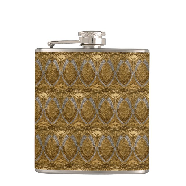 Silver And Gold Art Deco Pattern Hip Flask (Front)
