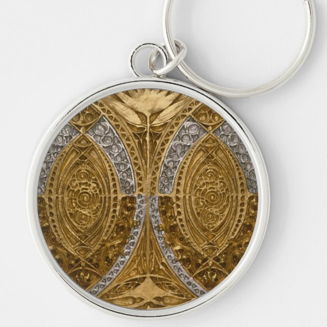 Silver And Gold Art Deco Pattern Key Ring (Front)