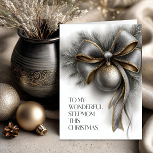 Silver and Gold Bow Stepmom Christmas Holiday Card