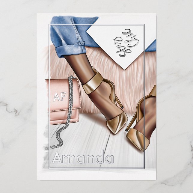 Silver and Gold Chic Birthday Party Foil Invitatio (Front)