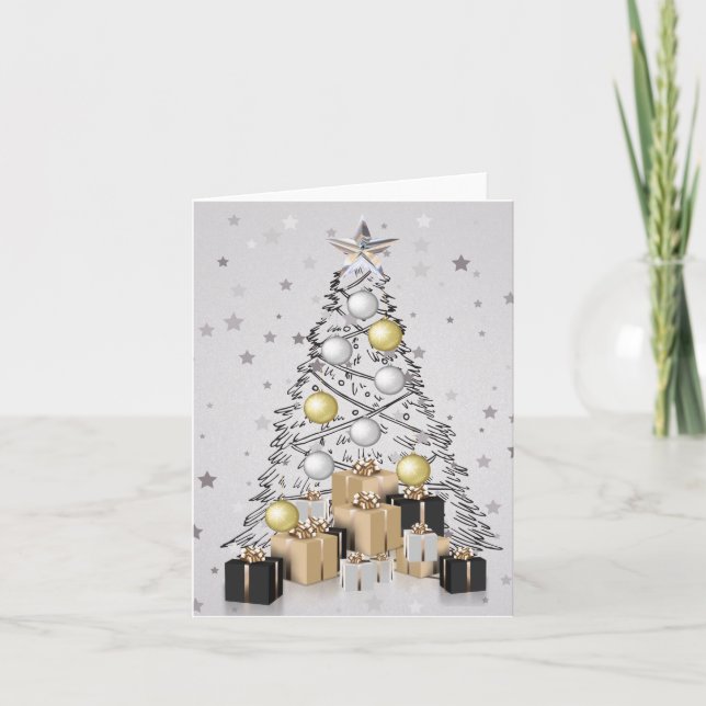 Silver and Gold Christmas Tree Blank  Card (Front)