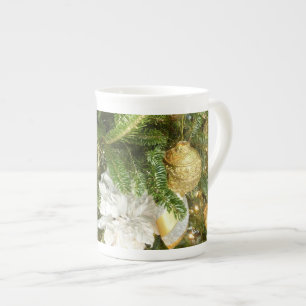 Silver and Gold Christmas Tree I Holiday Bone China Mug