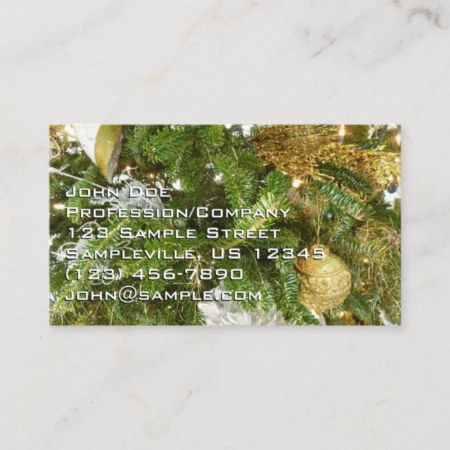 Silver and Gold Christmas Tree I Holiday Business Card (Front)