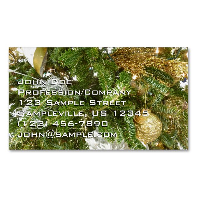 Silver and Gold Christmas Tree I Holiday Magnetic Business Card (Front)