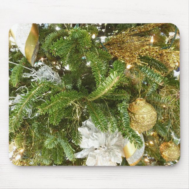 Silver and Gold Christmas Tree I Holiday Mouse Mat (Front)
