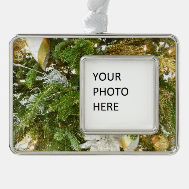 Silver and Gold Christmas Tree I Holiday Plated Framed Ornament (Front)