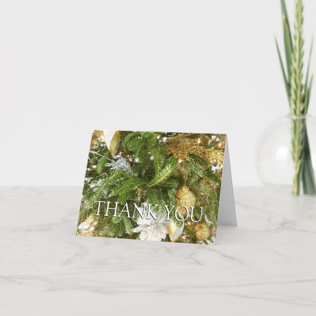 Silver and Gold Christmas Tree I Holiday Thank You Card (Front)