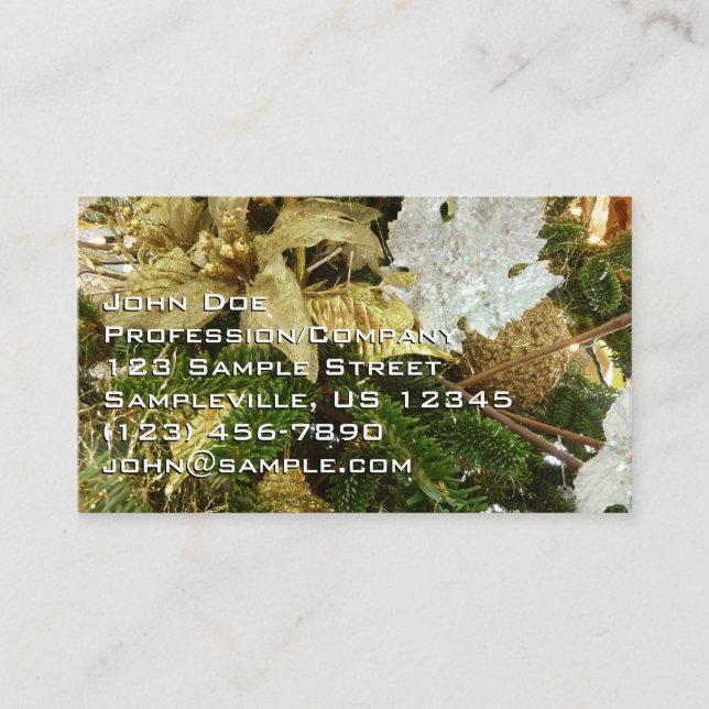 Silver and Gold Christmas Tree II Holiday Business Card (Front)