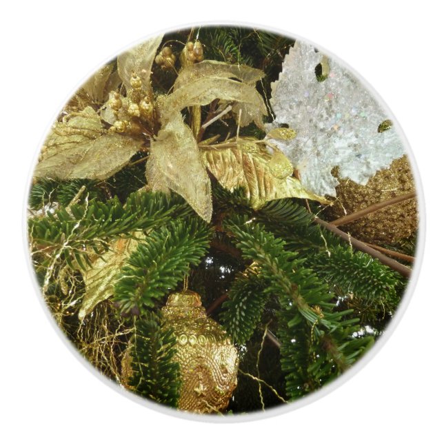 Silver and Gold Christmas Tree II Holiday Ceramic Knob (Front)