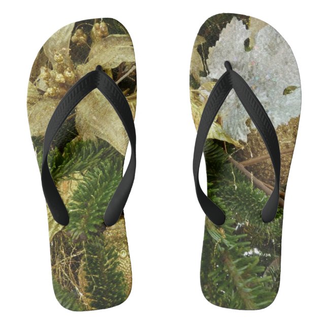 Silver and Gold Christmas Tree II Holiday Flip Flops (Footbed)
