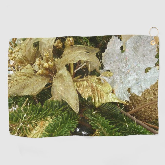 Silver and Gold Christmas Tree II Holiday Golf Towel (Horizontal)